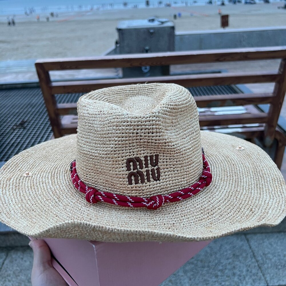 Miu Miu Beige Straw Fedora with Red Rope Band m_6a368dda3509d16c68199d63.jpg main image 4